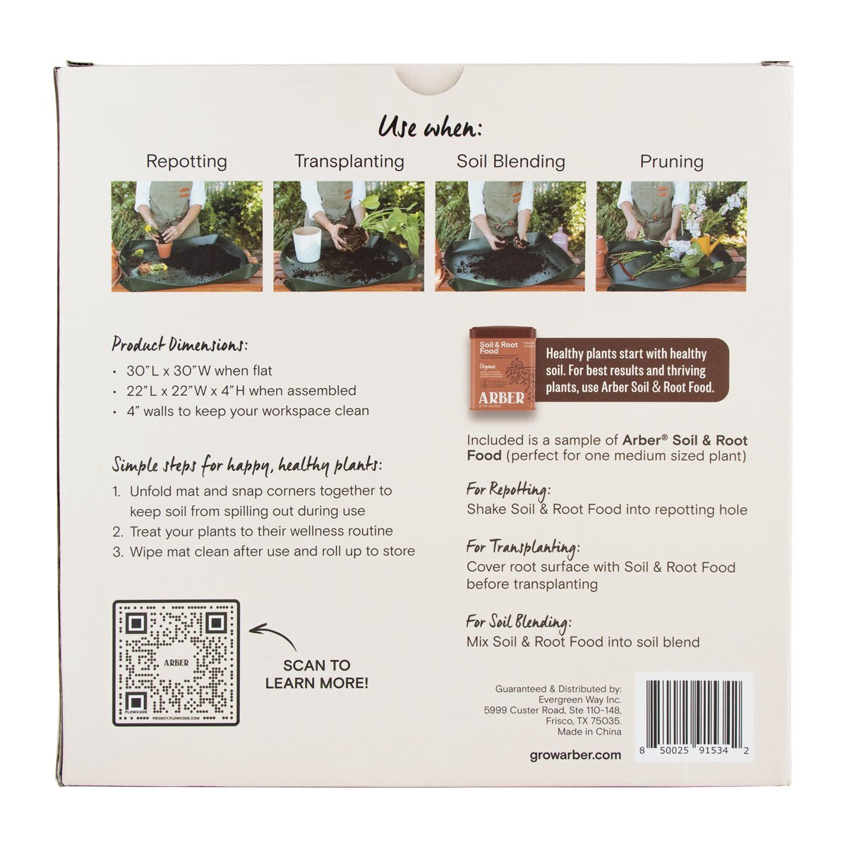 Green foldable repotting mat laid flat with plant and soil on top for mess-free repotting